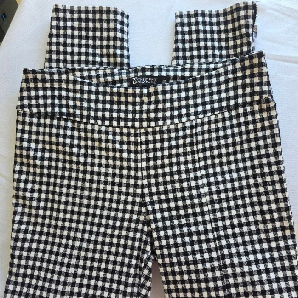 New York & Company Gingham Pants Women Large Tall Black White Ankle Zip Picnic